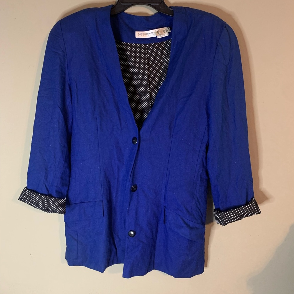 Claiborne Blue Blazer with V-Neck and Textured Surface